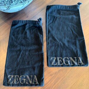 Zegna Shoe Dustbags Pair Black Storage Cotton Drawstring Closure EUC 8" x 14"